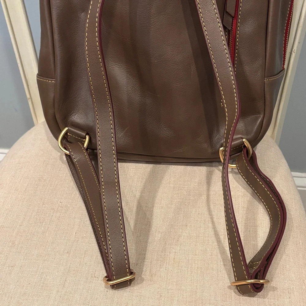 Dooney & Bourke Leather Backpack in Brown with Red Trim - Picture 5 of 10